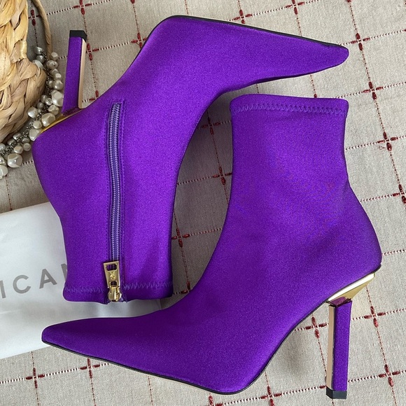Good American Royal Purple Ankle Boots Pointed Toe Stiletto Neoprene Bootie 6.5 - Picture 8 of 8